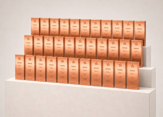 50 stk. 1 kg kobberbarrer 999 inkl. certifikater – bagside eller detalje