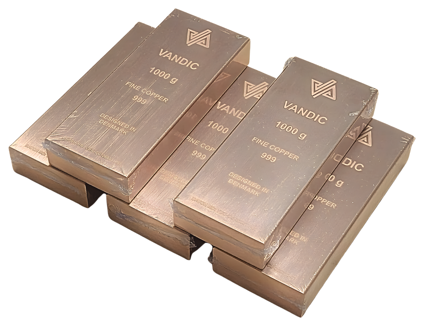5 kobberbarrer 999 inkl. certifikater