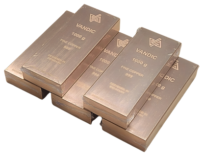 5 kobberbarrer 999 inkl. certifikater