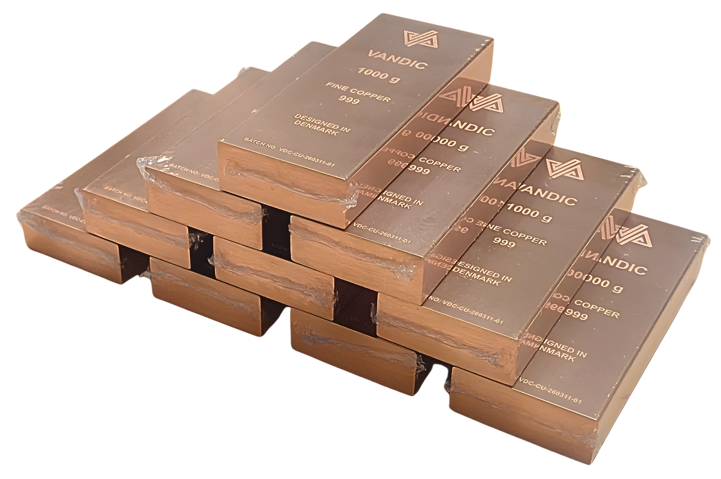 10 kobberbarrer 999 inkl. certifikater