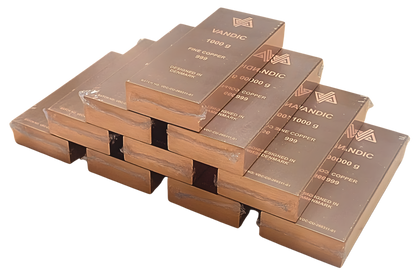 10 kobberbarrer 999 inkl. certifikater