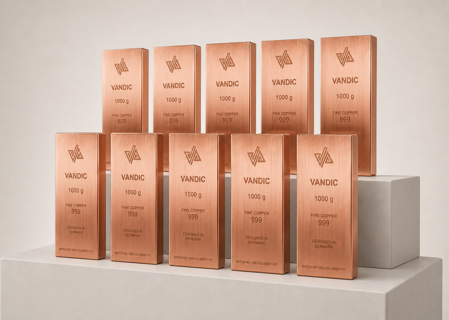 10 copper bars 999 incl. certificates