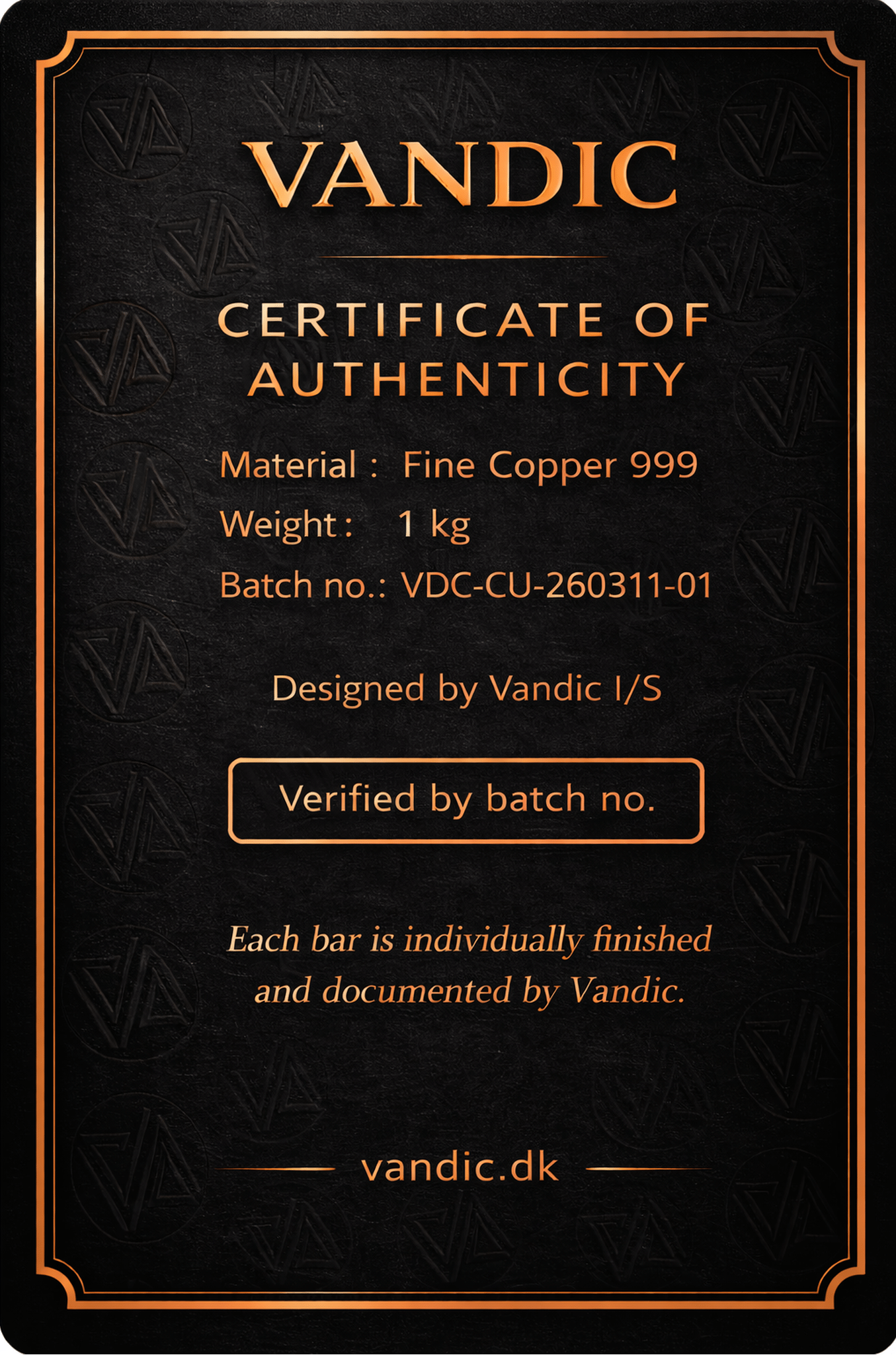 10 kobberbarrer 999 inkl. certifikater