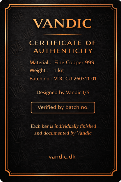 10 kobberbarrer 999 inkl. certifikater