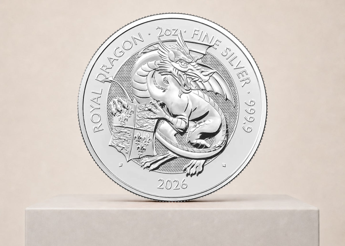 Tudor Beasts Royal Dragon 2026 2 oz sølvmønt – fjernlager