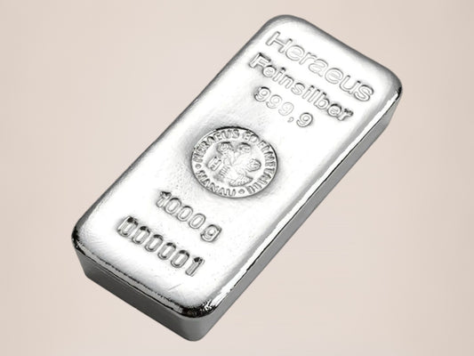 Heraeus 1 kg sølvbarre – fjernlager