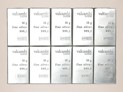 Valcambi CombiBar 10 × 10 g sølvbarre – fjernlager