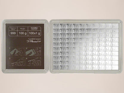 Valcambi CombiBar 100 × 1 g sølvbarre – fjernlager
