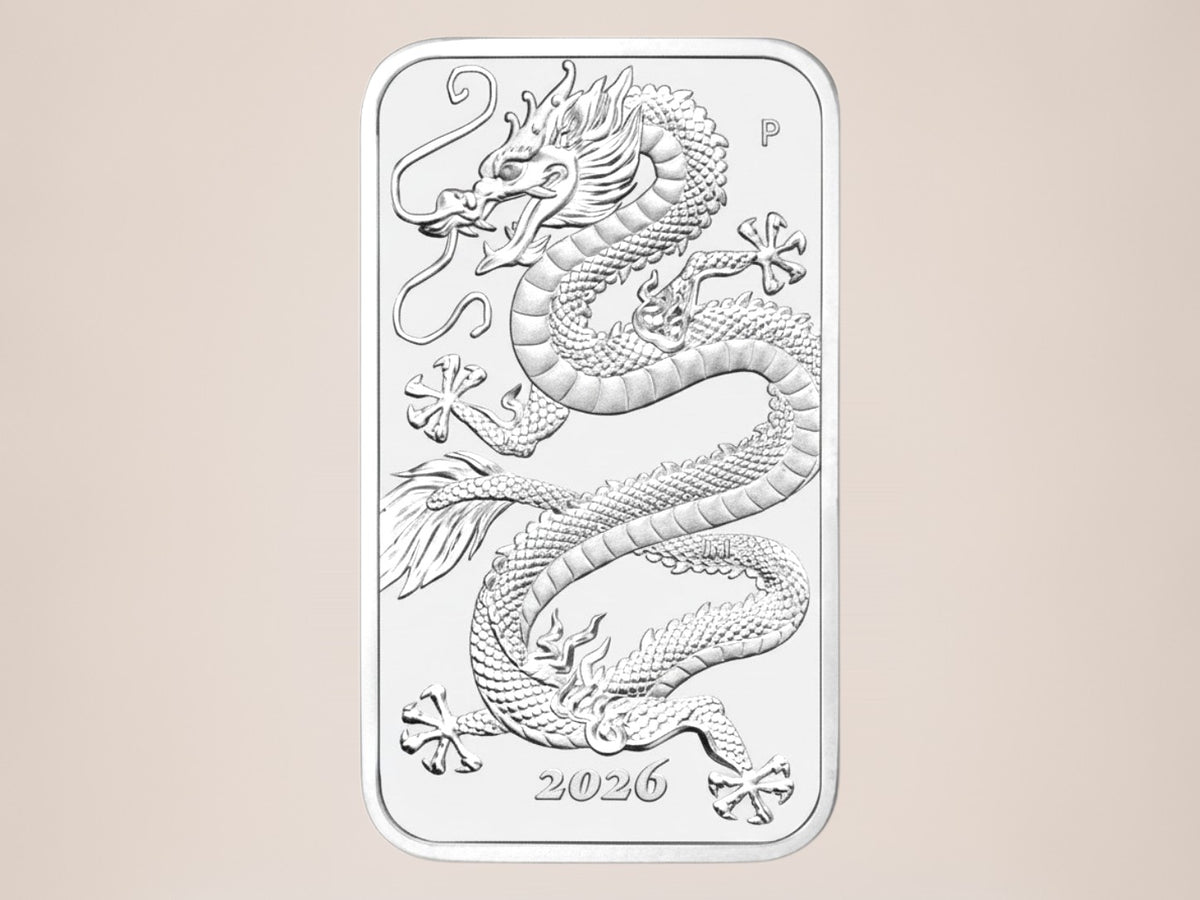 Perth Mint Rectangular Dragon 2026 1 oz sølvmønt