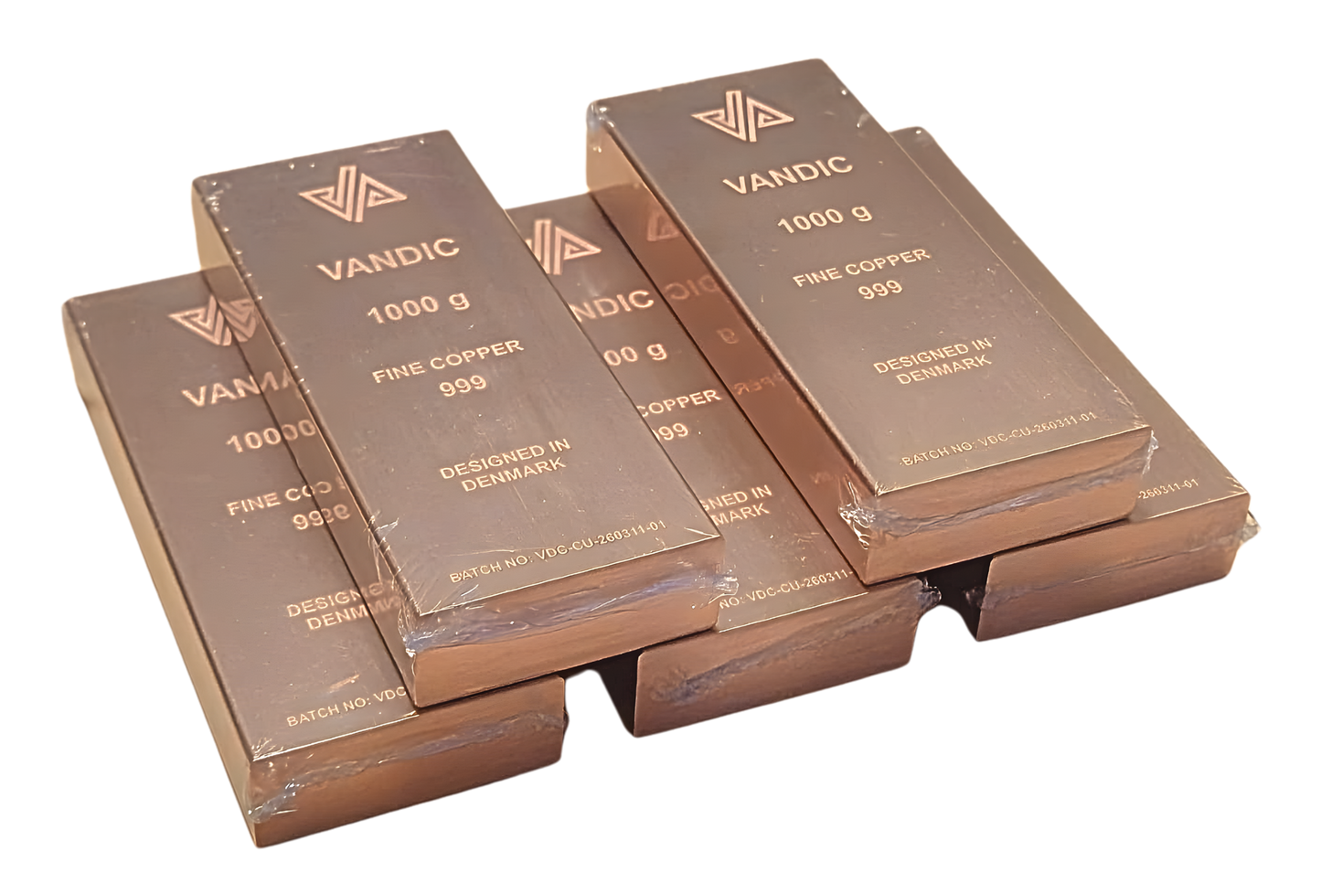 5 kobberbarrer 999 inkl. certifikater