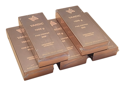 5 kobberbarrer 999 inkl. certifikater