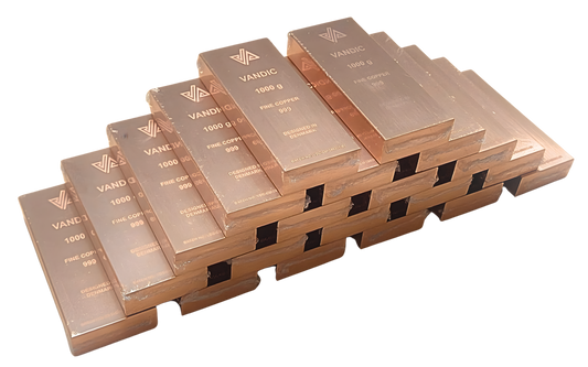 20 kobberbarrer 999 inkl. certifikater