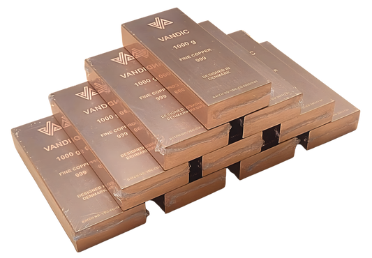 10 kobberbarrer 999 inkl. certifikater
