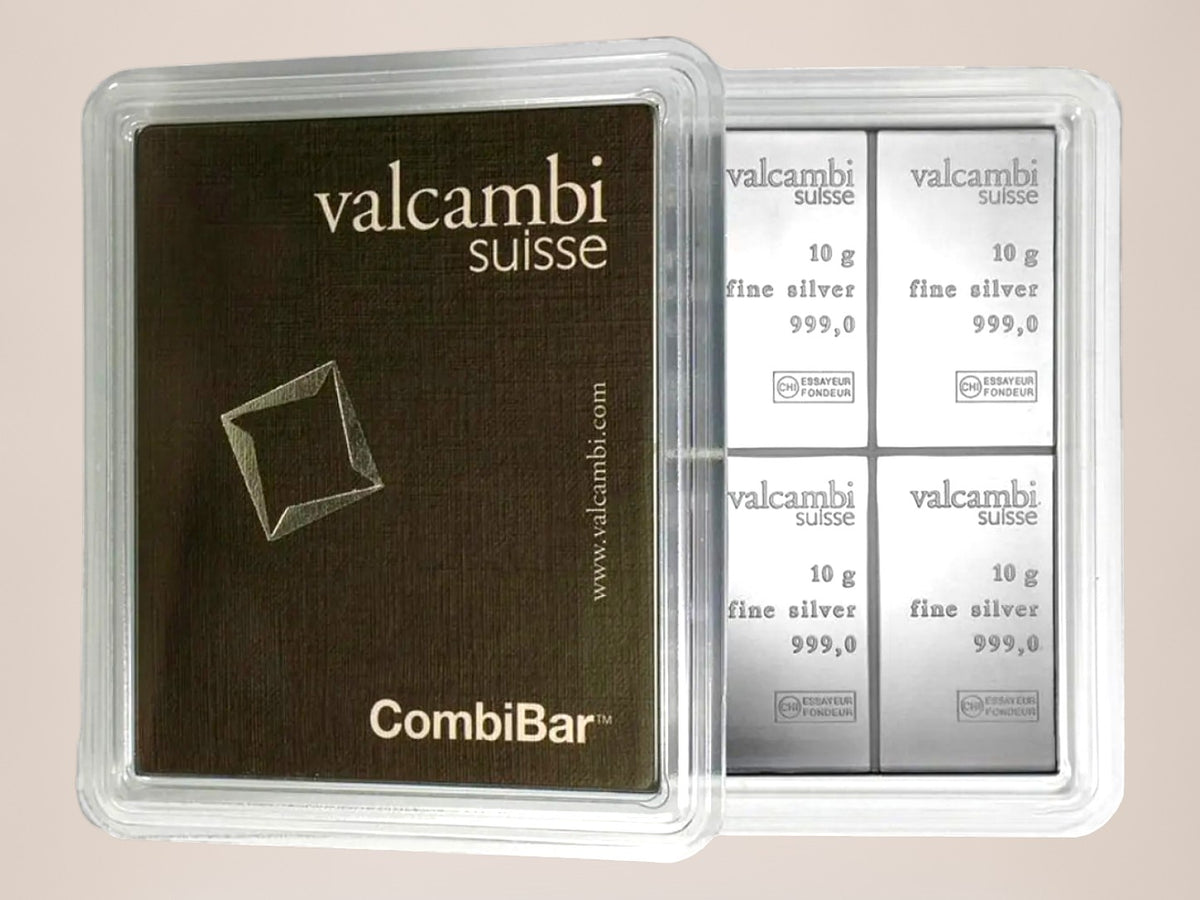Valcambi CombiBar 10 × 10 g sølvbarre – fjernlager
