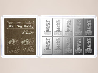 Valcambi CombiCoin 10 × 10 g sølv – fjernlager