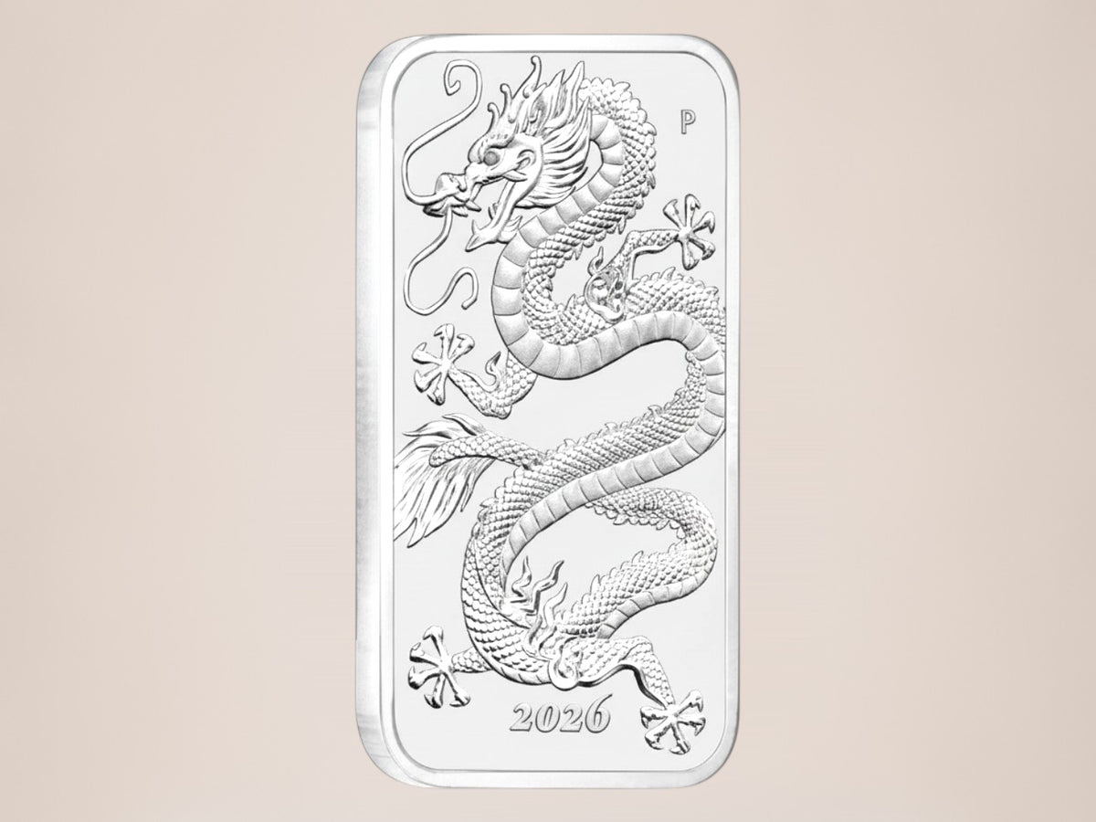 Perth Mint Rectangular Dragon 2026 1 oz sølvmønt