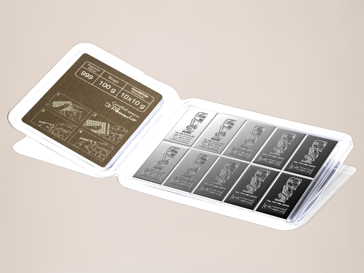 Valcambi CombiCoin 10 × 10 g sølv – fjernlager