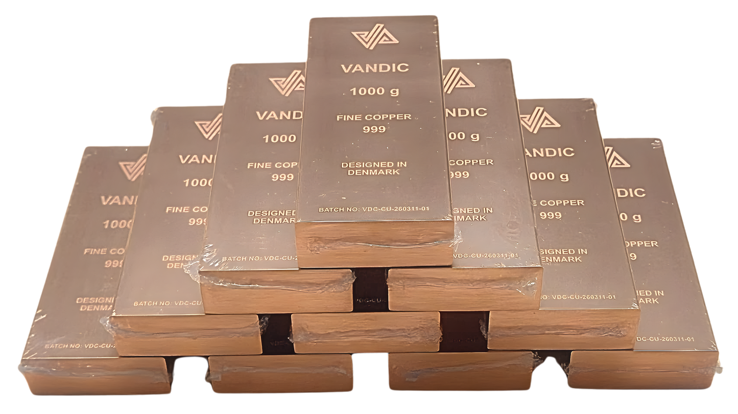 10 kobberbarrer 999 inkl. certifikater