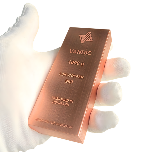 1 kg kobberbarre 999 inkl. certifikat
